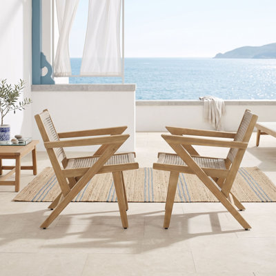 Ensemble de 2 chaises d'extérieur rustiques avec osier et structure en bois d'acacia pour les sièges de patio