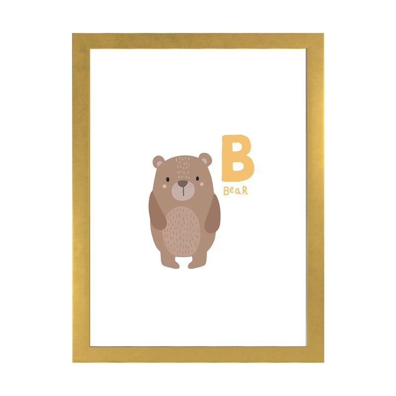 Animal Alphabet B - impression d'art graphique, H 32 po x l 24 po x P 1 po, Papier encadré doré, Blanc