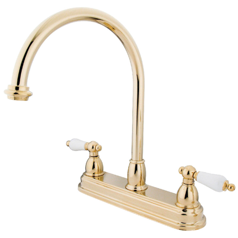 Kingston Brass Restoration Two-Handle 3-Hole 8" Centerset Kitchen Faucet, Polished Brass