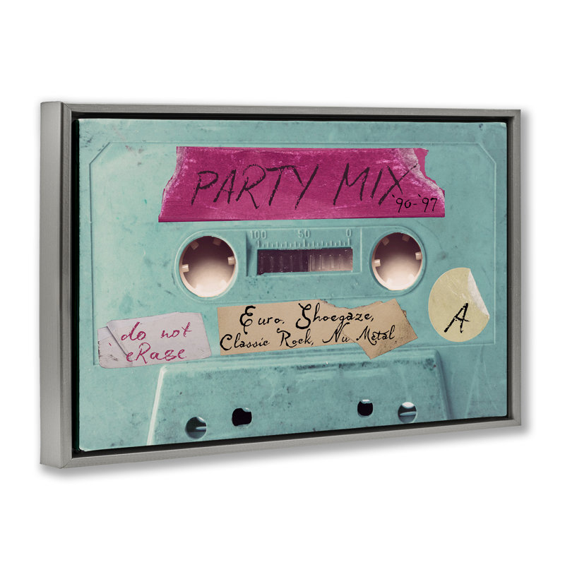 Cadre flottant Retro Party Mix Cassette, design par Annabelle Hall, H 21 po x l 31 po, Cadre flottant gris lustré