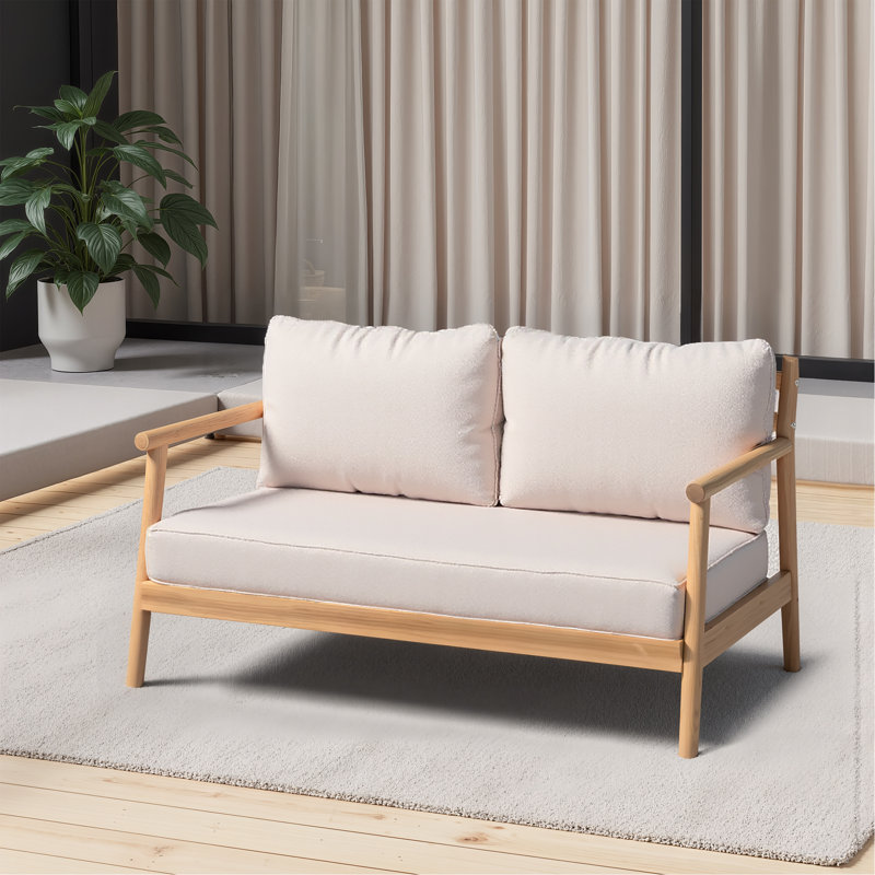 Canapé de patio en bois d'acacia avec coussin résistant à l'eau, teck et beige