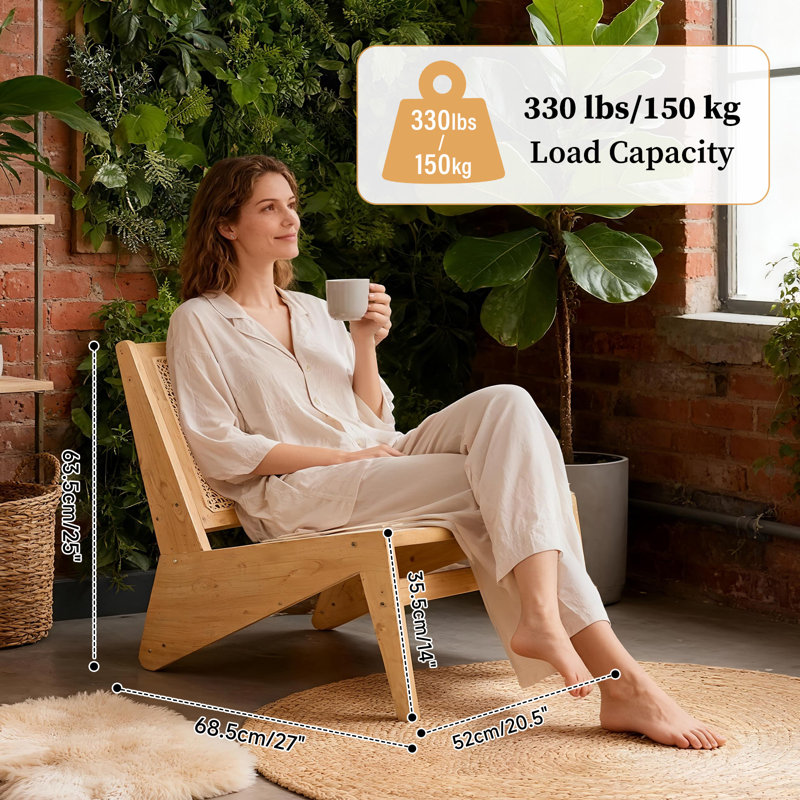 Chaise d'appoint Mid-Century, Chaise longue en rotin pour le salon, Naturel