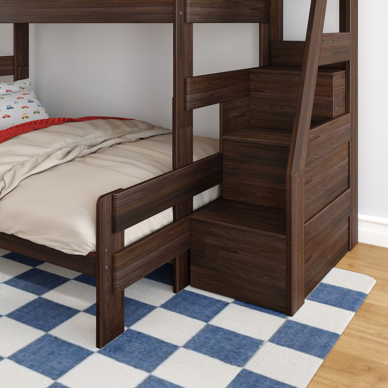 Modern Farmhouse Bunk Bed With Staircase, Twin XL Over Queen, Barnwood Brown