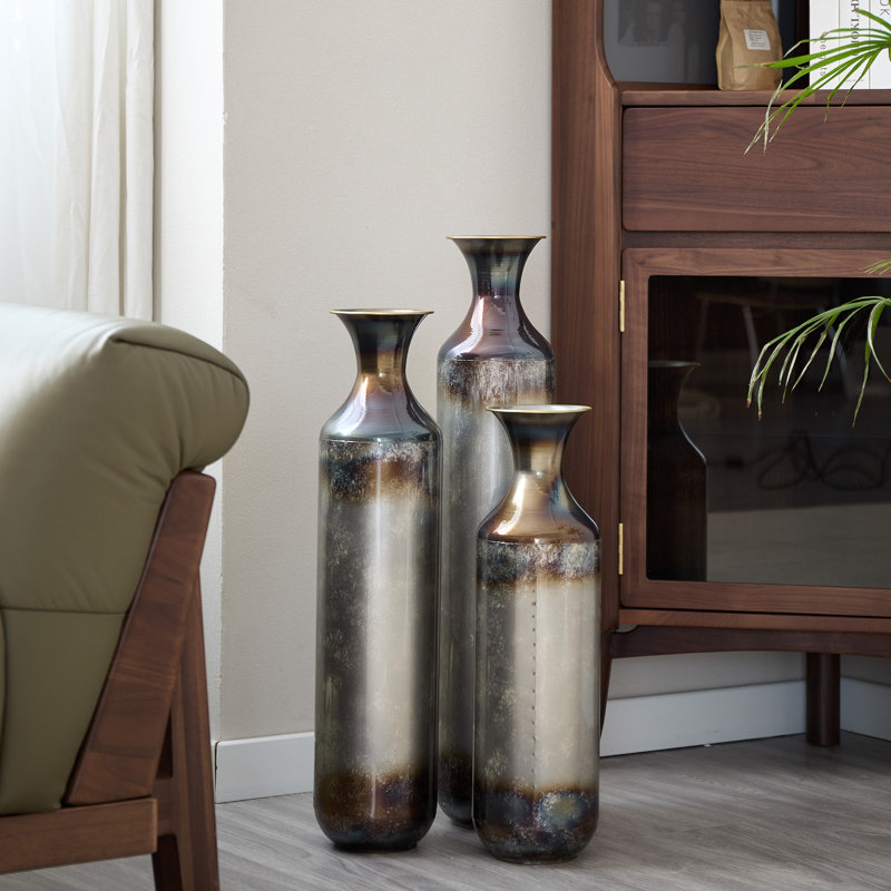 Medhansh Large Floor Vase with Twilight Glaze Finish, Distressed Tall Metal Vase, Flower Vase(Set Of 3), Bronze