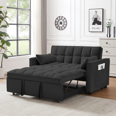 Loukya 55.2'' Velvet Square Arm Loveseat 3 in 1 Convertible Sleeper Sofa Bed, Reclining Backrest -  Everly Quinn, A74B7EC205C64C6A91F14C0F854FE074