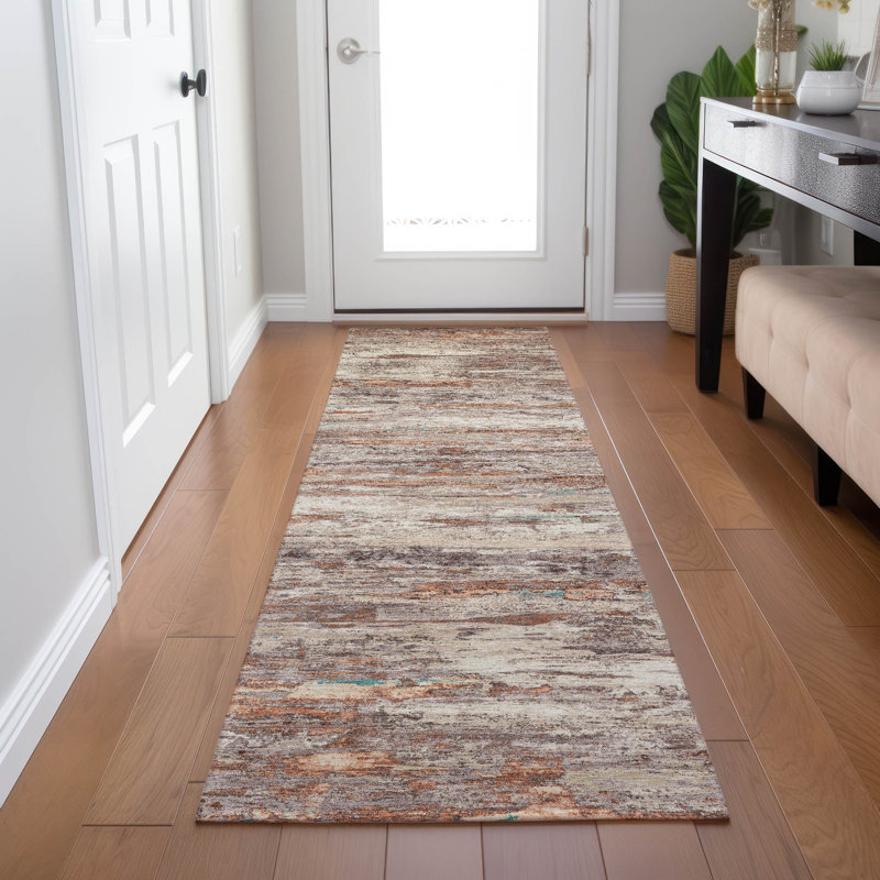 Tapis terre cuite lavable à la machine intérieur / extérieur Xhevrie, Tapis de couloir 2 pi 3 po x 7 pi 6 po