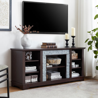 Faux Stacked Stone Surround Tv Desk, Cherry, Fits 65'' Tvs And Has Storage Space Cherry Entertainment Desk With Surround, & Extra