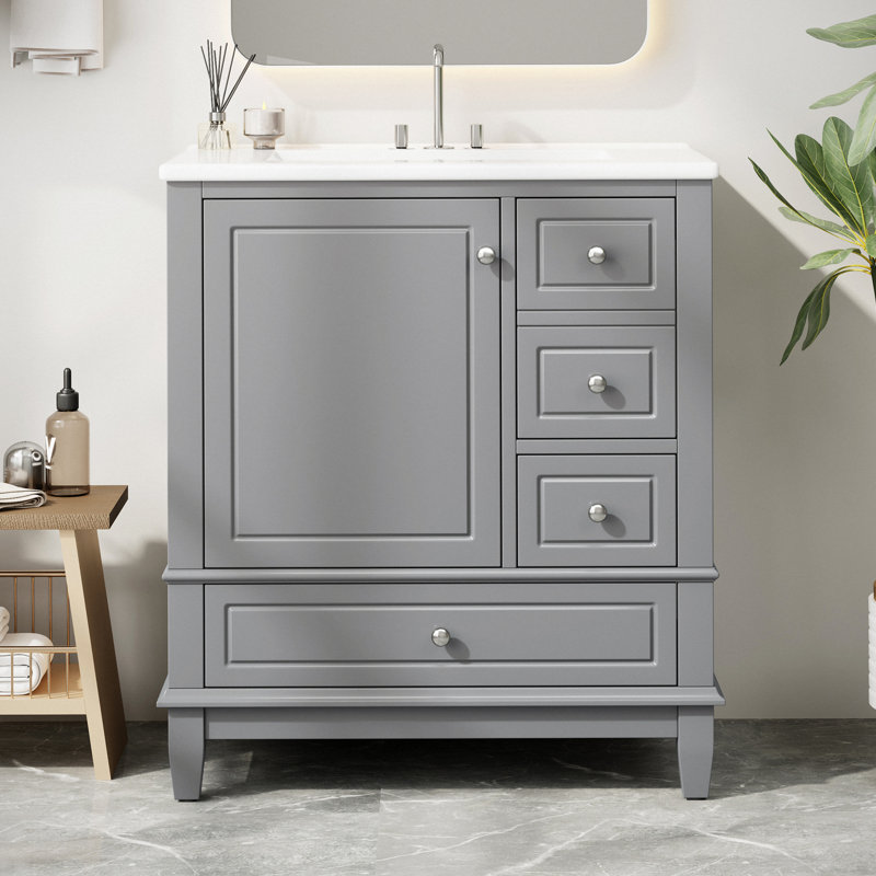 Meuble-lavabo simple 30 po avec plateau en céramique Daisy, Gray