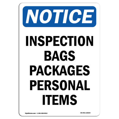 Inspection Bags Packages Personal Items Sign