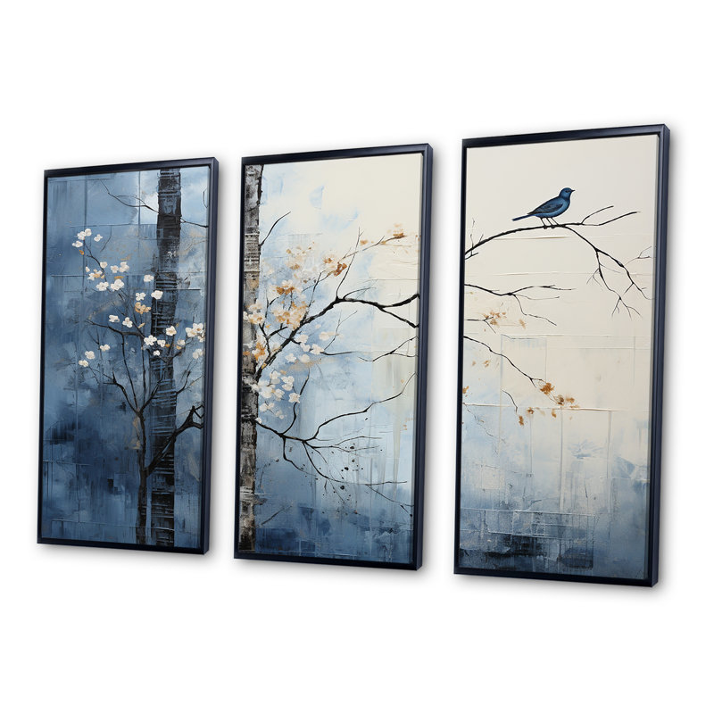 Minimalisme beige et bleu campagne III - ensemble d'art mural sur toile campagne, H 28 po x l 36 po x P 1 po