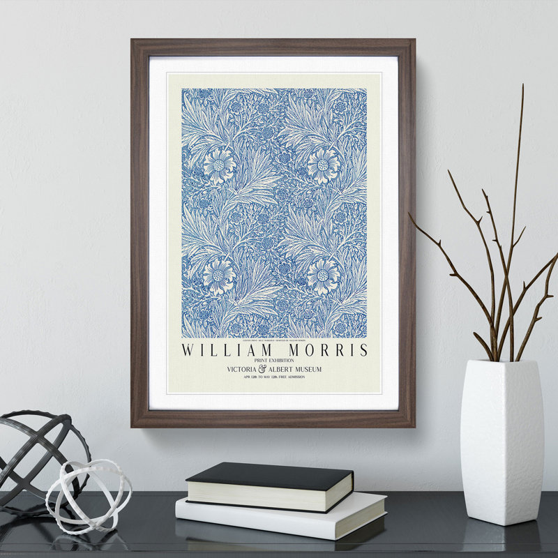 Blue Marigold with Border by William Morris - Framed Print, Walnut Framed, 36cm H x 27cm W x 2cm D