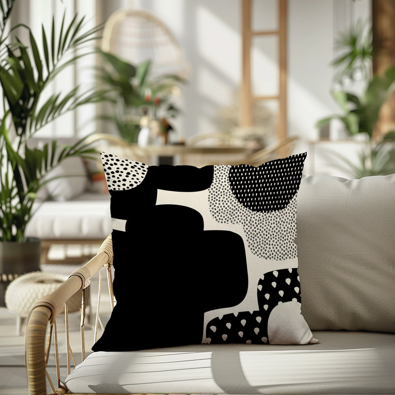 Coussin carré intérieur / extérieur pia, H 15 po x l 15 po, Noir/Blanc cassé