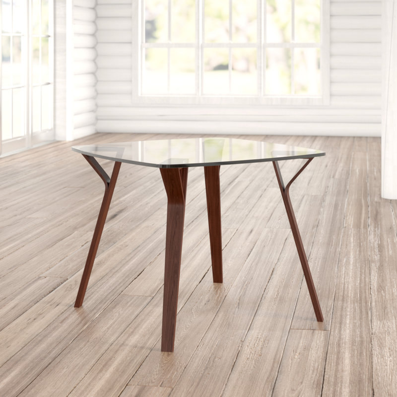 Elzada Glass Top Dining Table, Clear Walnut
