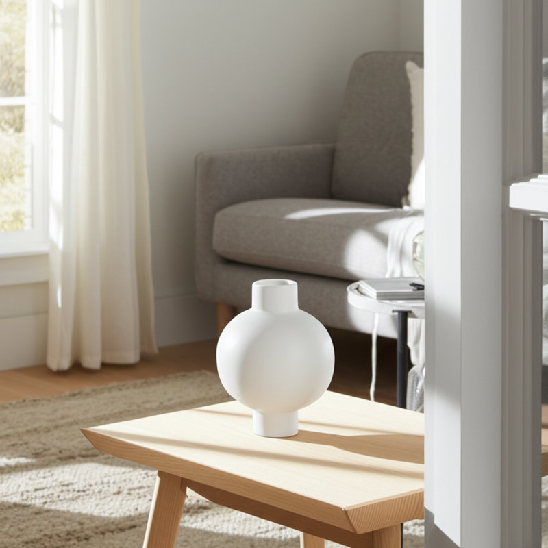 Vase en céramique Bronsyn, H 11 po x l 8 po x P 8 po, Crème, crème