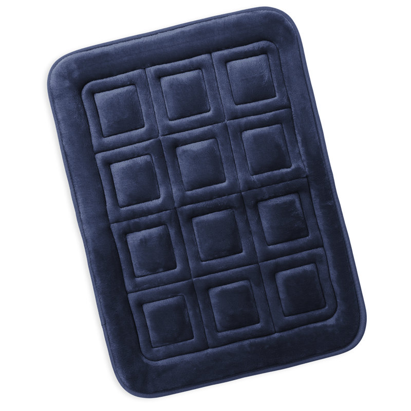 Tapis de bain gaufré en mousse à mémoire de forme ultra doux, Bleu marine, L 17 po x L 24 po