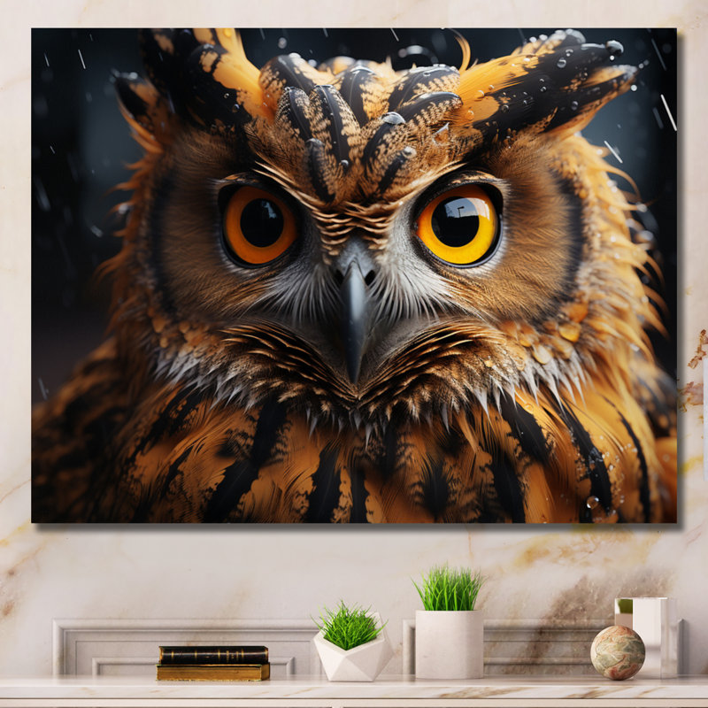 «Yellow Owl Wise Portrait IV», reproduction sur toile, H 30 po x l 40 po x P 1,5 po, Toile tendue