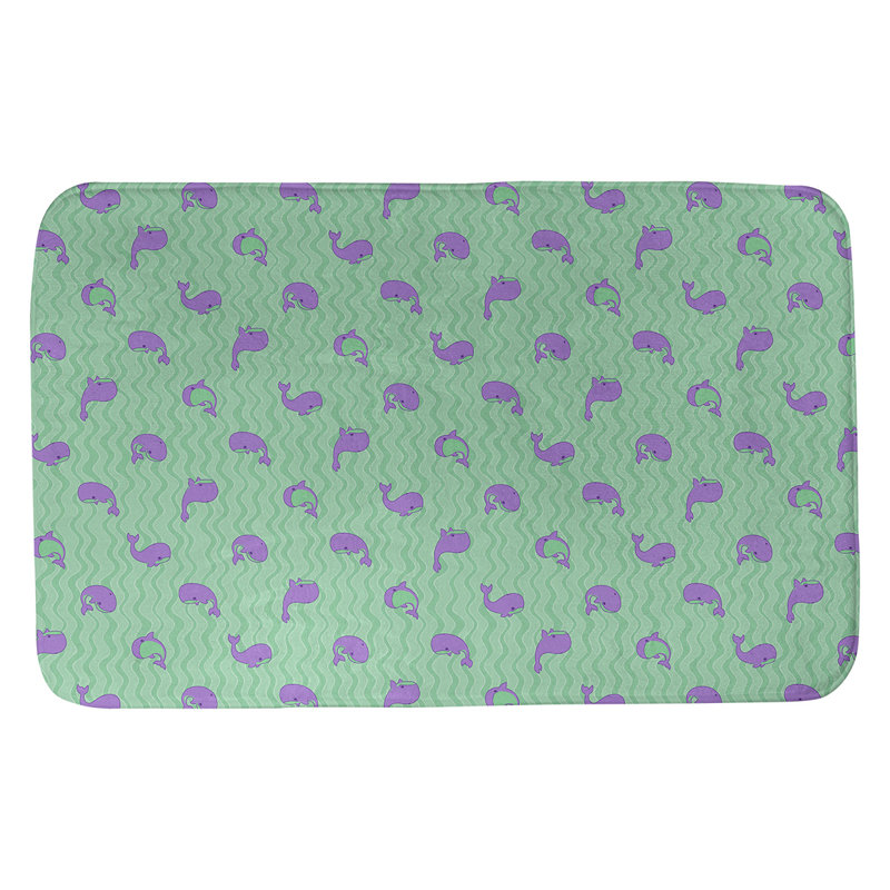 Tapis pour salle de bain katelyn elizabeth baleines Avicia, l 17 po x L 24 po, Vert / Mauve