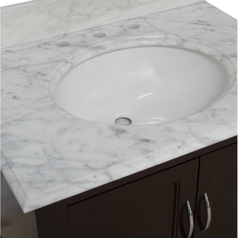 Ensemble de meuble-lavabo simple 30 po Hampton, Chocolat, Marbre de Carrare