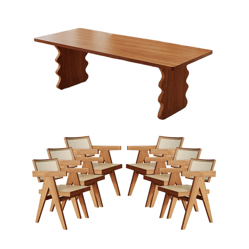 6 - Person Solid Wood Solid Wood Top Double Pedestal Dining Set, 29.53"H x 78.74"L x 31.5"W