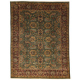 Oriental Hand-Knotted Wool Green/Burgundy/Orange Area Rug