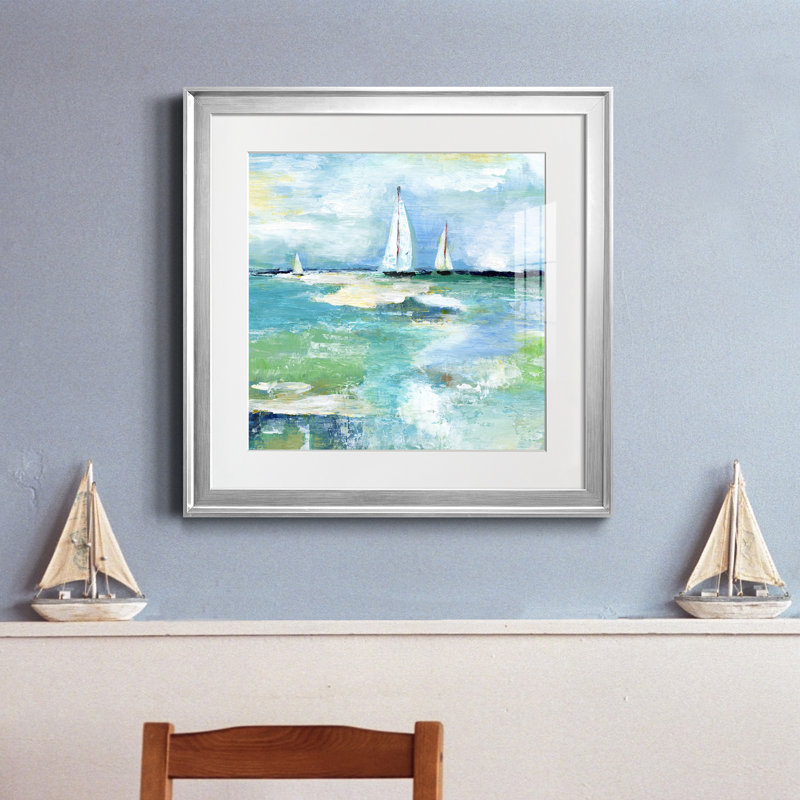 Jour sur le lac - peinture encadrée, Argent, H 17,5 po x l 17,5 po x P 1,5 po