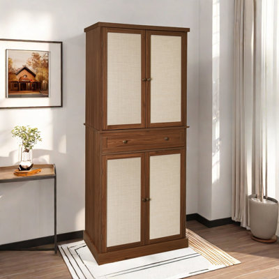 4-door Caeli Pantry Cabinet With 1 Drawer, 4 Adjustable Inner Shelves And Rattan Decoration by Bay Isle Home