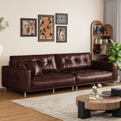 Canapé modulaire moderne en cuir ciré fabriqué à la main avec dossier ergonomique, coussin en mousse hybride et pieds antidérapants, canapé rembourré en cuir de luxe pour le salon