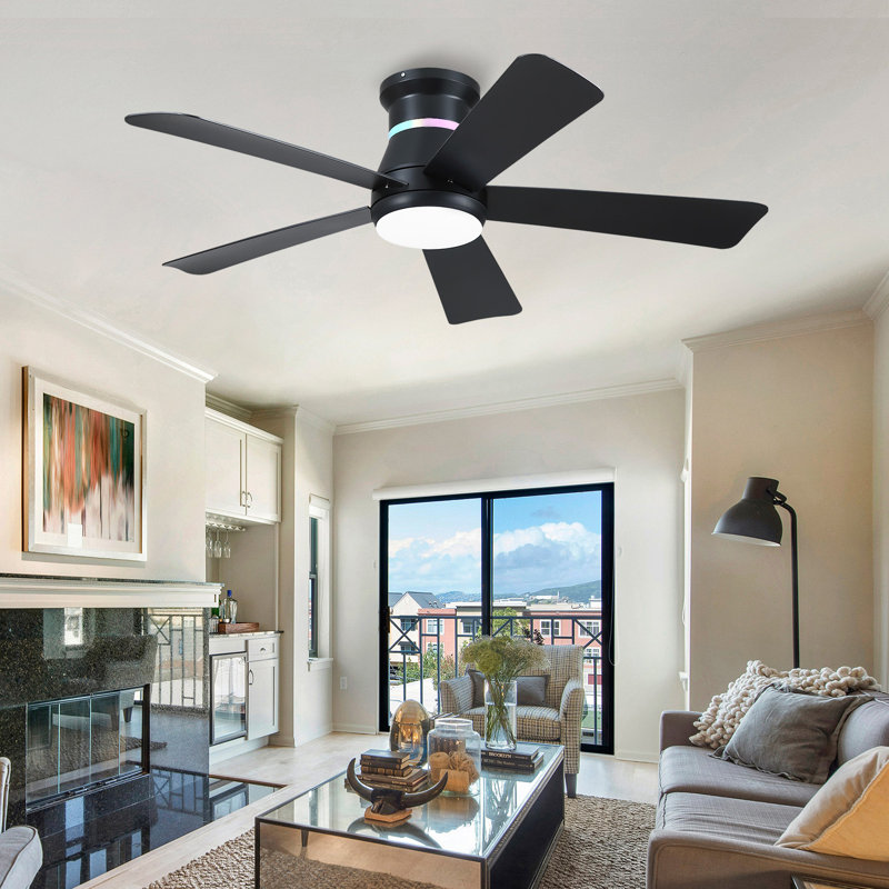 46" 5-blade Ceiling Fan With Led Light Kit And Remote Control, Black, 46"