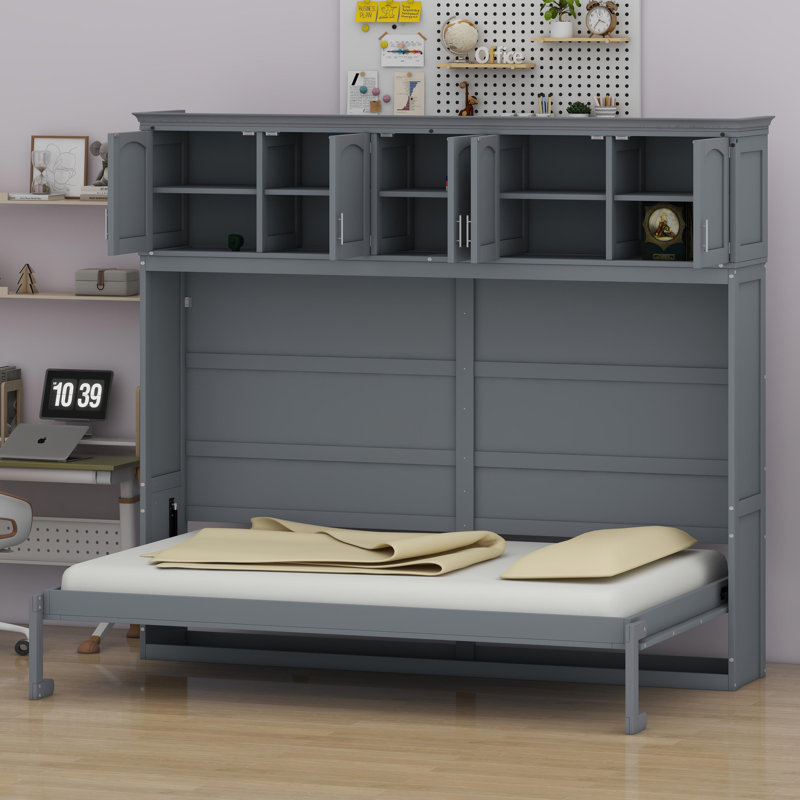Lit escamotable mural avec armoires de rangement, Gris