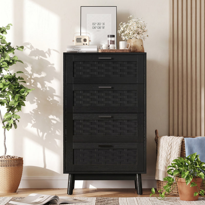 Solid Wood 55cm W 4 - Drawer Chest of Drawers, Black