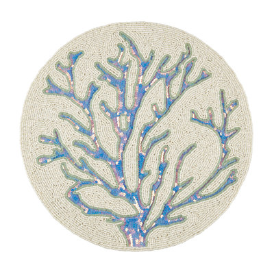Aqua Beaded Nautical Coral Placemat 15" Round, 1-Piece