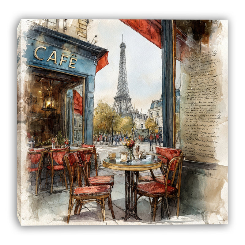 Cafe Eiffel View Wrapped Canvas Wall Art, 30"H x 30"W x 1.5"D