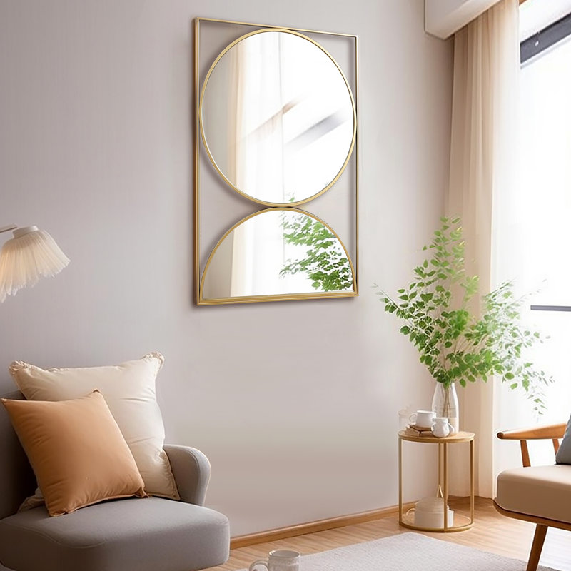 Modern Rectangle Geometric Decorative Wall Mirror With Gold Metal  Frame
