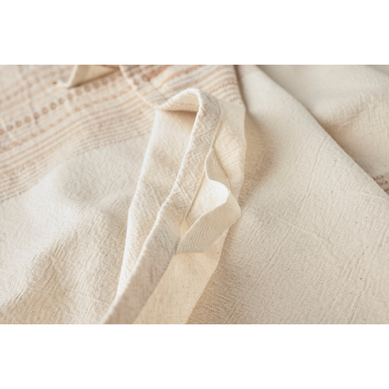 Oak Cotton Striped Embroidered Tea Towel, Undyed/Ginger