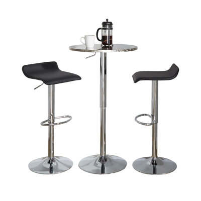 Contemporary Adjustable Bar Set in Silver and Chrome Metal with PVC and Oval Footrest - 3 Piece