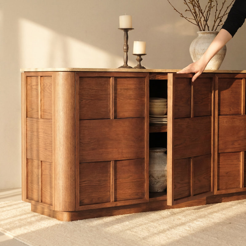 Buffet Hearth en chêne brun avec plateau en travertin 84 po Hearth, Brown