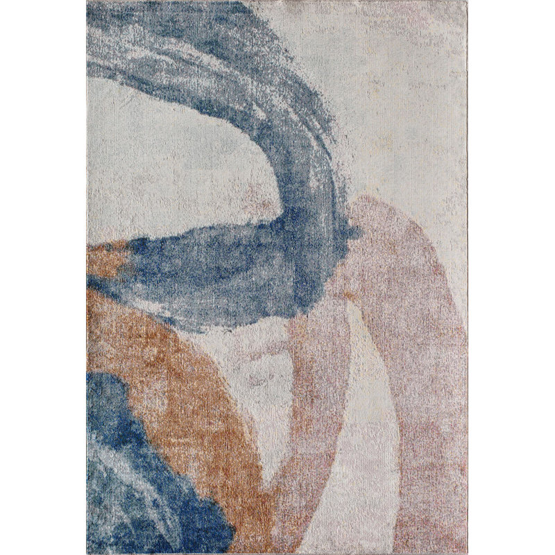 Tapis bleu contemporain Claudeen, Rectangle 2 pi 6 po x 4 pi