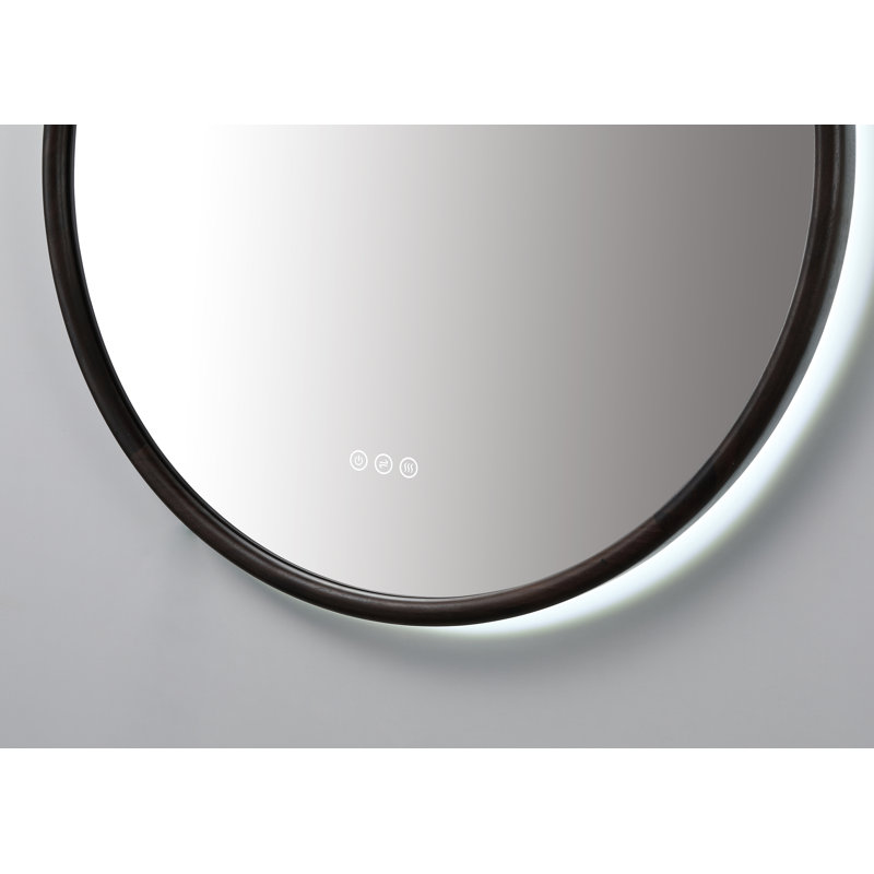 Miroir anti-buée en chêne naturel Veener, 29,52 po x 29,52 po, Rond, Noyer foncé