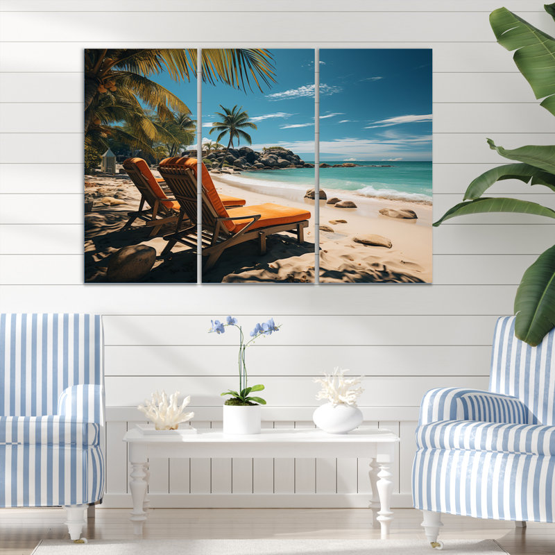 «Beach Tropical Dream II», reproduction sur toile tendue de 3 pièces, H 28 po x l 36 po x P 1 po