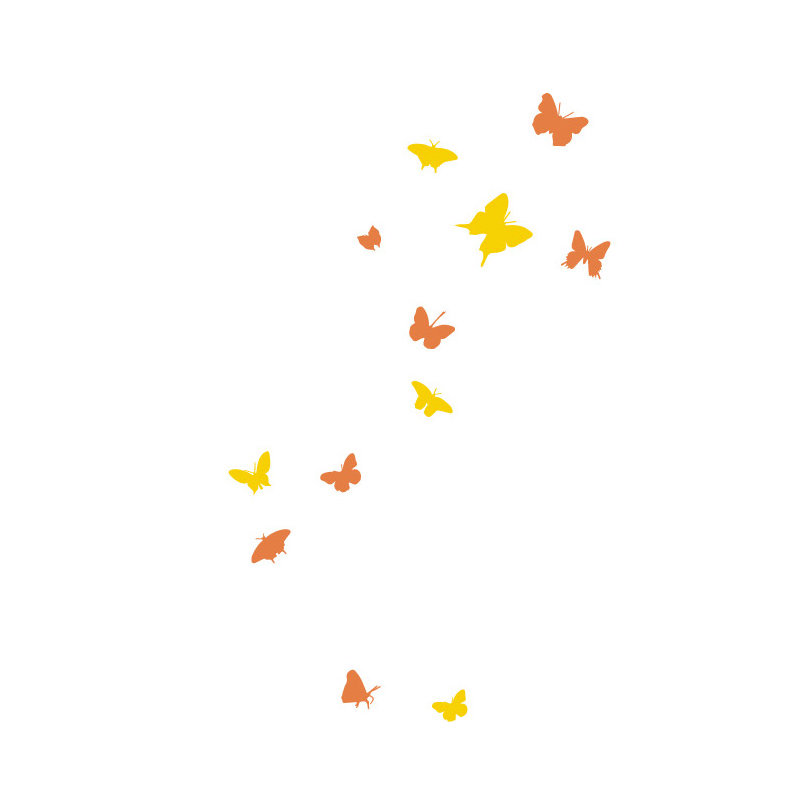 Décalcomanie murale papillons, Orange / Jaune, H 66 po x l 40 po x P 0,01 po