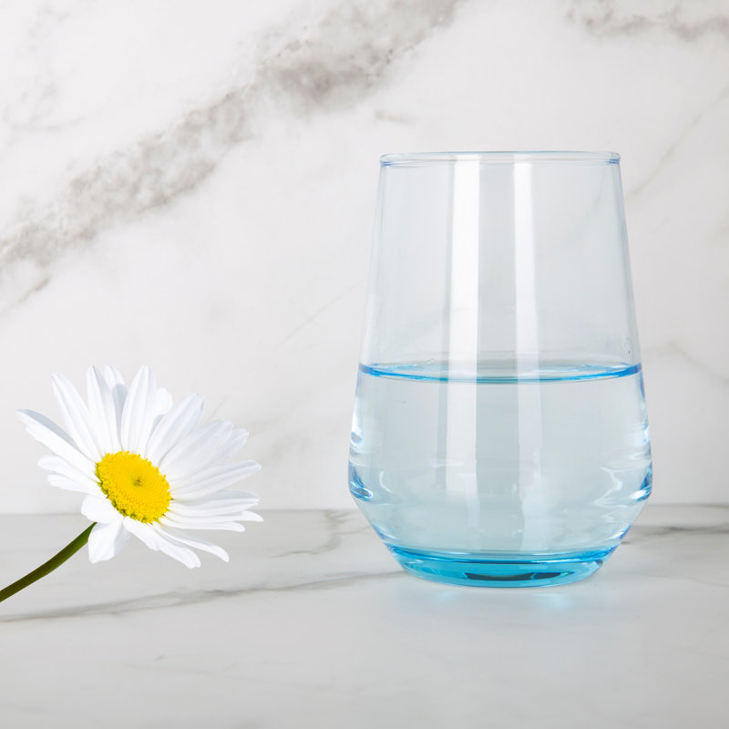 Burns Blue 13oz Stemless Wine Glass Set, Recycled Glass, Set of 6