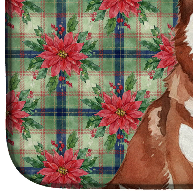 Tapis de séchage rouge et blanc Malamute de l'Alaska à poinsettas de Noël, Rouge / Blanc