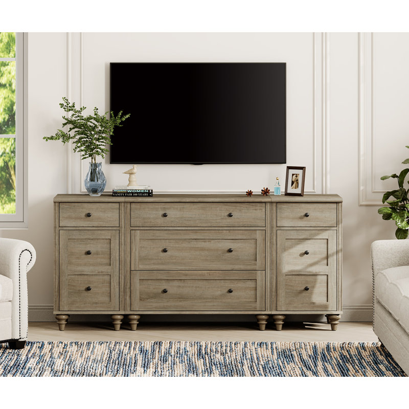 Scarlett Modern TV Stand For 75 Inch TV, Dresser With 5 Drawers And 2 Doors, Nightstands With Charging Station For Living Room Wood TV Console Table For 70 65 80 Inch TV For Bedroom