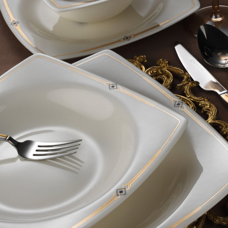 Service de table 62 pièces, service pour 12 Corriveau, Beige/Or