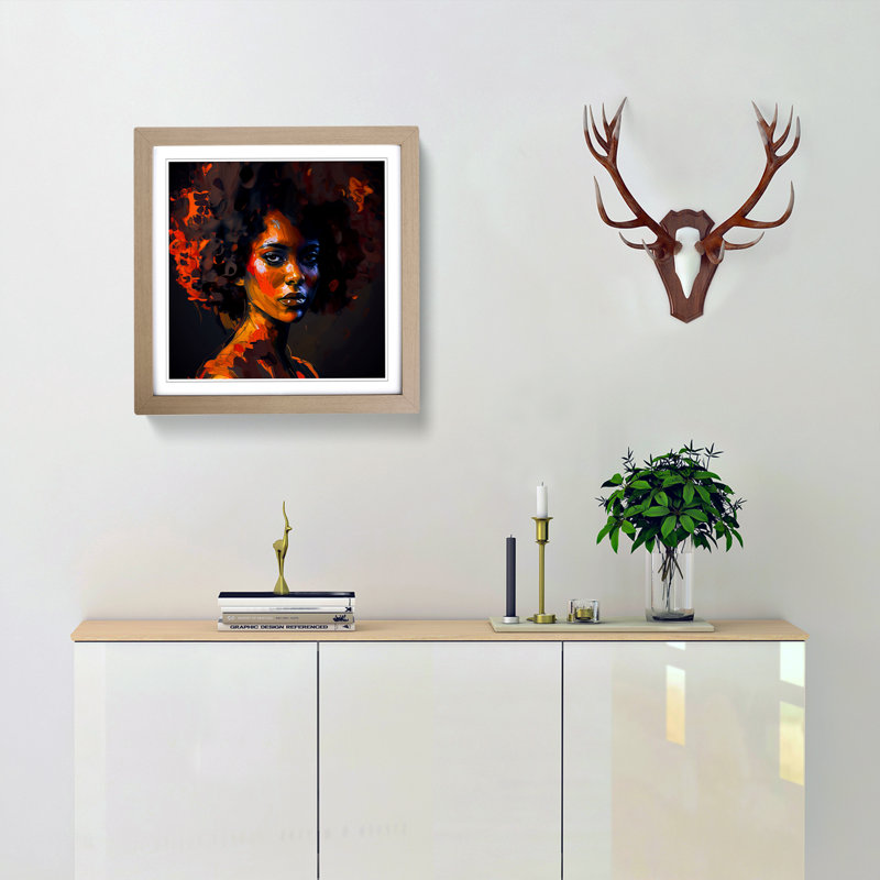 Woman with Affro Expressionism - Framed Print, Oak Framed