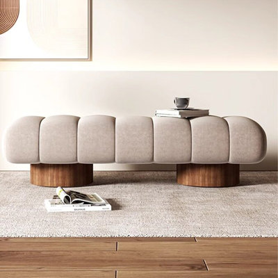 59.06"Gray And Natural Italian‑style milk velvet bed end bench