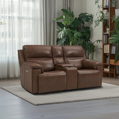Modern Leather Dual‑Power Reclining Loveseat with Zero Gravity Built‑In USB Port and Console