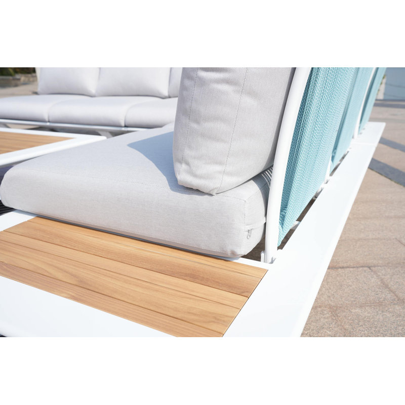 Ensemble de conversation modulaire 4 pièces avec coussins, Blanc, Blanc