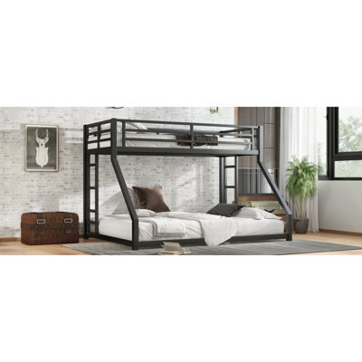 Metal Twin XL Over Queen Bunk Bed For Teens And Adults,Space-Saving/Noise Reduced/No Box Spring Needed, Black