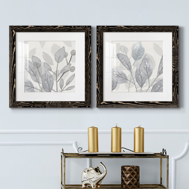 Shadow Leaves I - ensemble de 2 peintures encadrées, H 20 po x l 40 po x P 1,5 po, Cadre noir